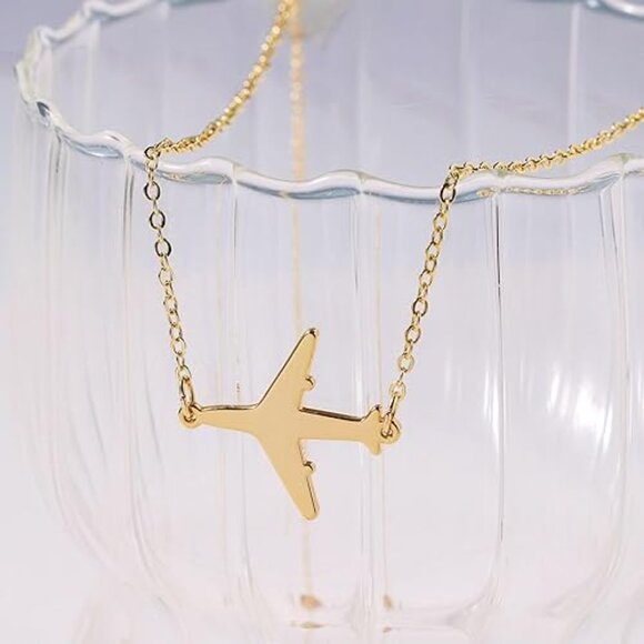 Neiman Marcus 14k Gold Plated Airplane Pendant Necklace